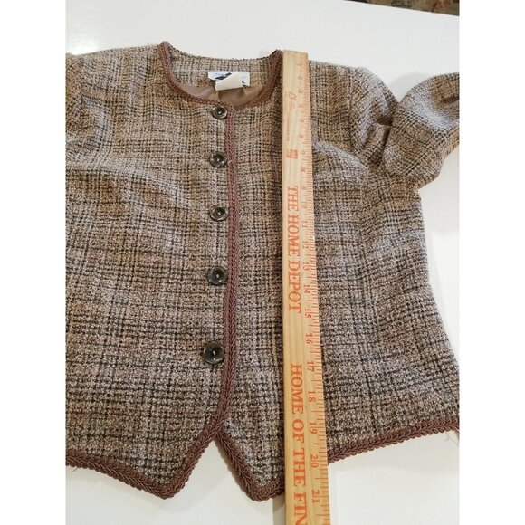 Vtg Skirt Blazer Suit Brown Tweed 5 Button Decorative Trim Faux Wrap Skirt Midi - Picture 16 of 16
